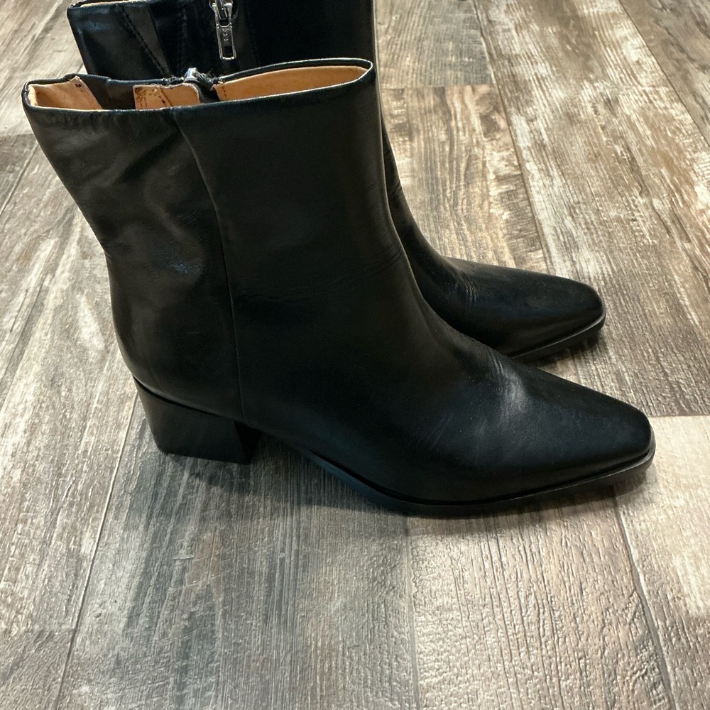 Madewell Women's Black Leather Ankle Boots - Sleek Zip Booties Size 10.5 - Picture 6 of 12